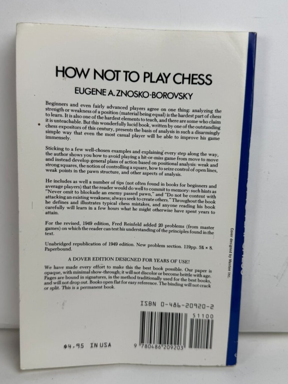 How Not To Play Chess Eugene Znosko-Borovsky Dover ISBN 9780486209203 Paperback - Picture 2 of 2